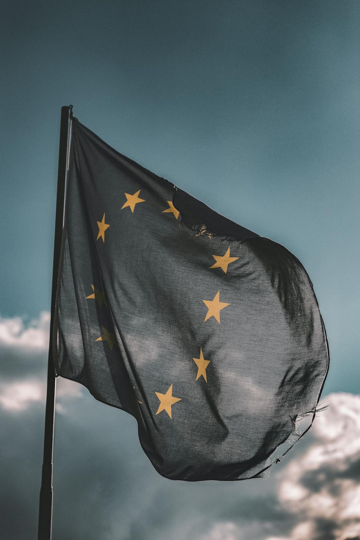 Server rack in a European data centre with EU flag overlay